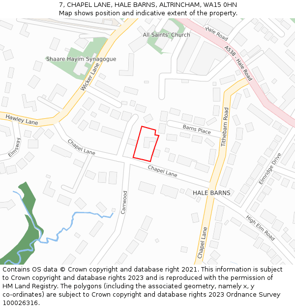 7, CHAPEL LANE, HALE BARNS, ALTRINCHAM, WA15 0HN: Location map and indicative extent of plot