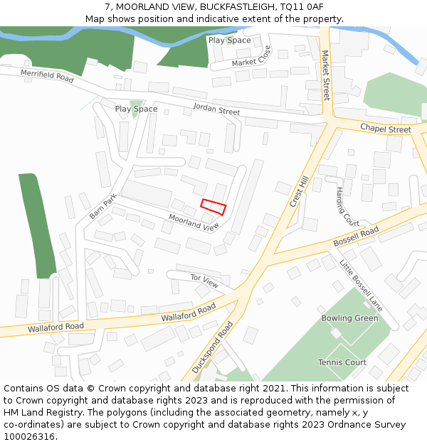 7, MOORLAND VIEW, BUCKFASTLEIGH, TQ11 0AF: Location map and indicative extent of plot