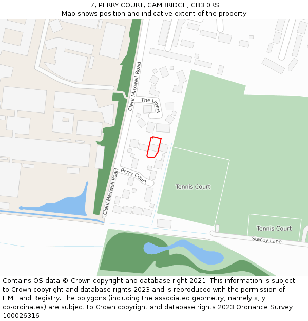 7, PERRY COURT, CAMBRIDGE, CB3 0RS: Location map and indicative extent of plot