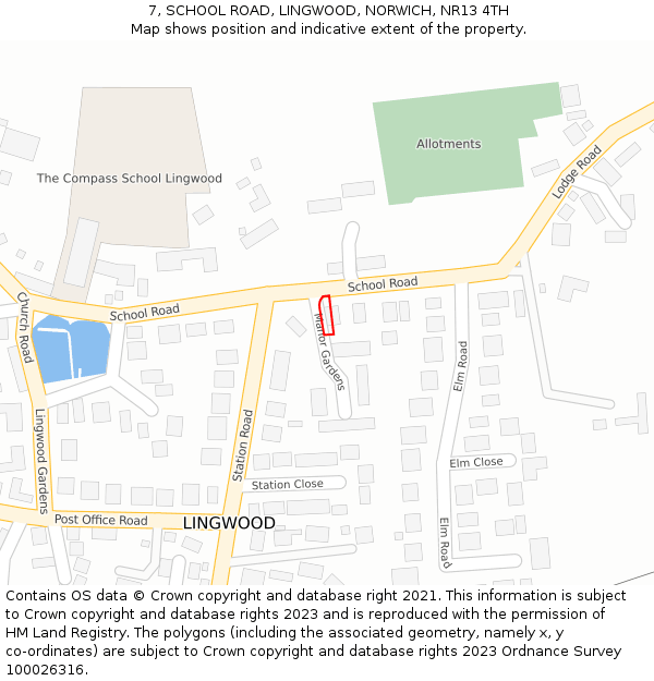7, SCHOOL ROAD, LINGWOOD, NORWICH, NR13 4TH: Location map and indicative extent of plot
