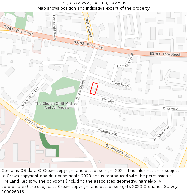 70, KINGSWAY, EXETER, EX2 5EN: Location map and indicative extent of plot