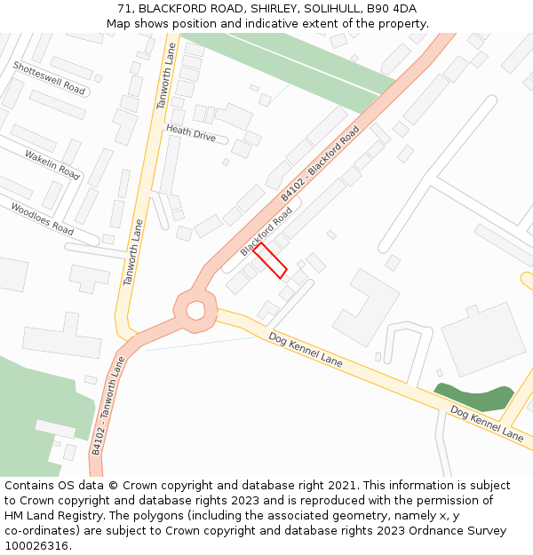 71, BLACKFORD ROAD, SHIRLEY, SOLIHULL, B90 4DA: Location map and indicative extent of plot