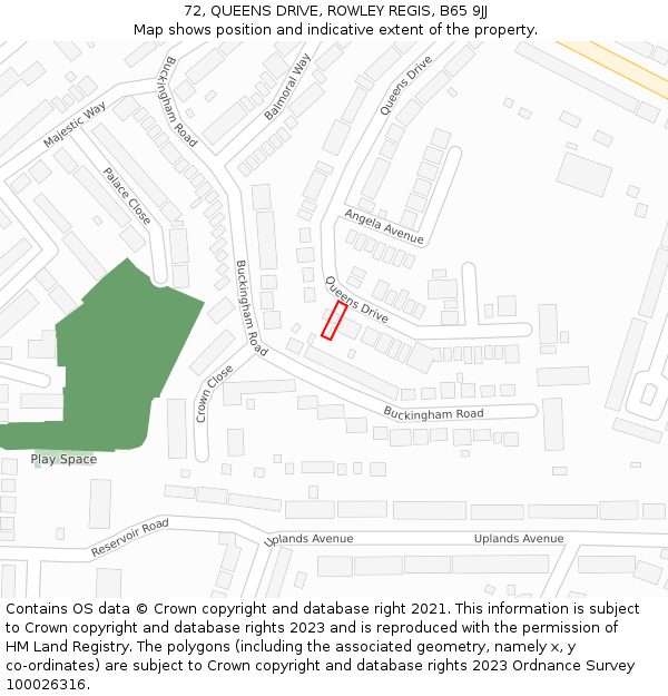 72, QUEENS DRIVE, ROWLEY REGIS, B65 9JJ: Location map and indicative extent of plot