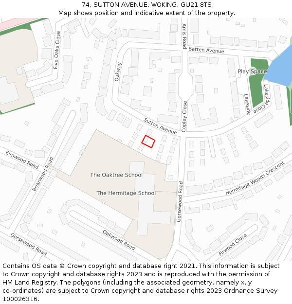 74, SUTTON AVENUE, WOKING, GU21 8TS: Location map and indicative extent of plot