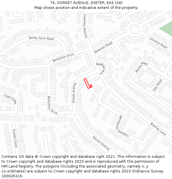 76, DORSET AVENUE, EXETER, EX4 1ND: Location map and indicative extent of plot