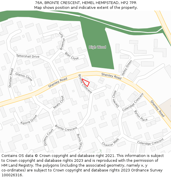 76A, BRONTE CRESCENT, HEMEL HEMPSTEAD, HP2 7PR: Location map and indicative extent of plot