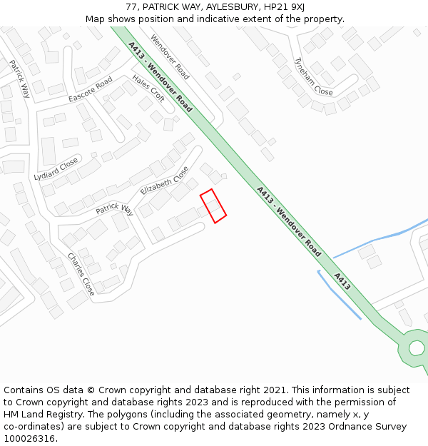 77, PATRICK WAY, AYLESBURY, HP21 9XJ: Location map and indicative extent of plot
