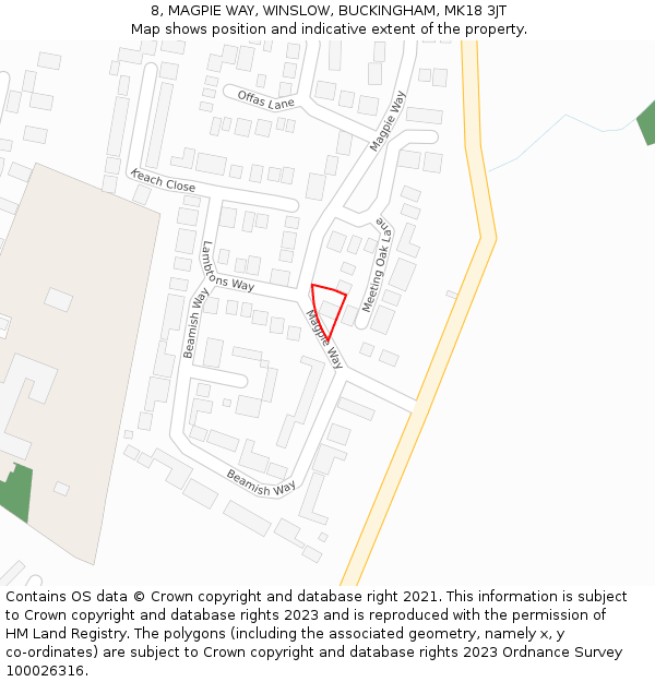 8, MAGPIE WAY, WINSLOW, BUCKINGHAM, MK18 3JT: Location map and indicative extent of plot