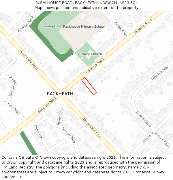 8, SALHOUSE ROAD, RACKHEATH, NORWICH, NR13 6QH: Location map and indicative extent of plot