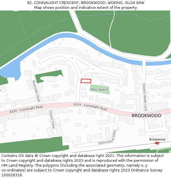 82, CONNAUGHT CRESCENT, BROOKWOOD, WOKING, GU24 0AW: Location map and indicative extent of plot