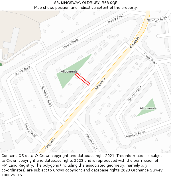 83, KINGSWAY, OLDBURY, B68 0QE: Location map and indicative extent of plot