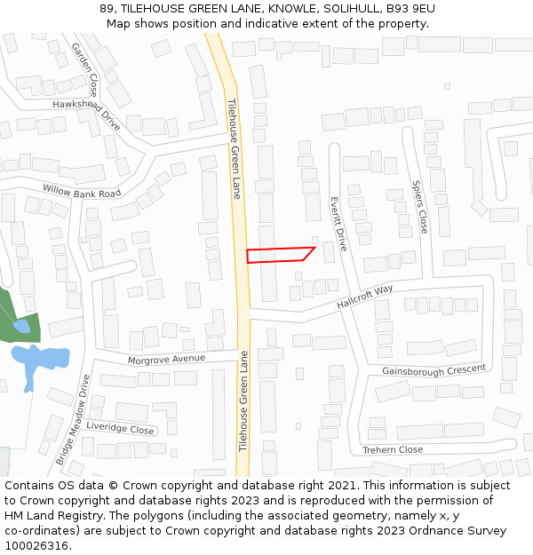 89, TILEHOUSE GREEN LANE, KNOWLE, SOLIHULL, B93 9EU: Location map and indicative extent of plot