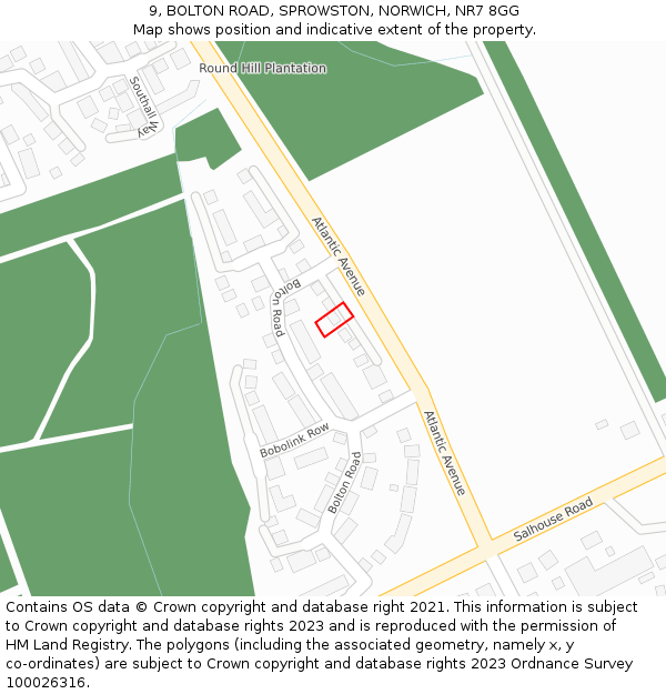 9, BOLTON ROAD, SPROWSTON, NORWICH, NR7 8GG: Location map and indicative extent of plot