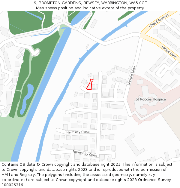 9, BROMPTON GARDENS, BEWSEY, WARRINGTON, WA5 0GE: Location map and indicative extent of plot