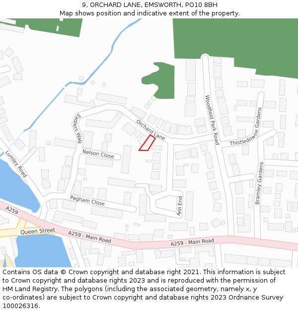 9, ORCHARD LANE, EMSWORTH, PO10 8BH: Location map and indicative extent of plot