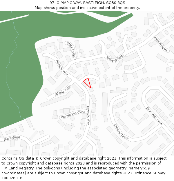 97, OLYMPIC WAY, EASTLEIGH, SO50 8QS: Location map and indicative extent of plot