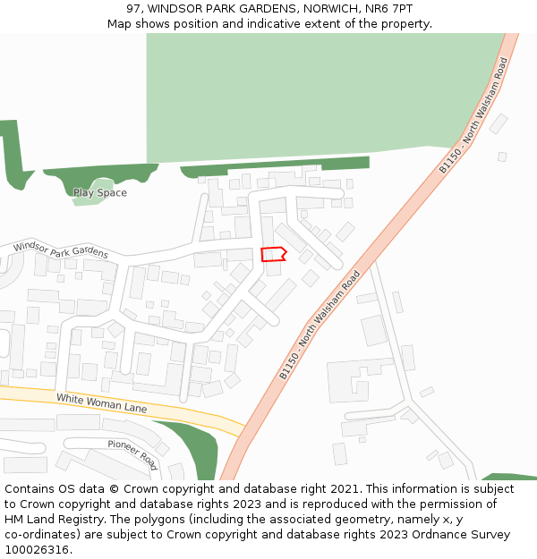 97, WINDSOR PARK GARDENS, NORWICH, NR6 7PT: Location map and indicative extent of plot