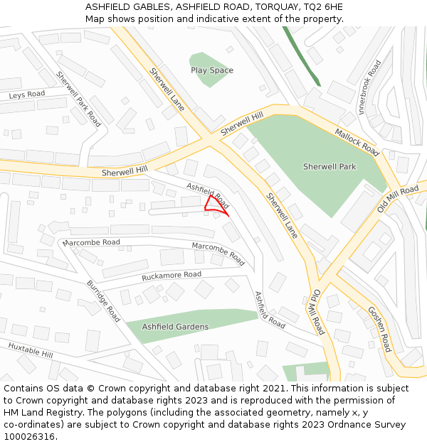 ASHFIELD GABLES, ASHFIELD ROAD, TORQUAY, TQ2 6HE: Location map and indicative extent of plot