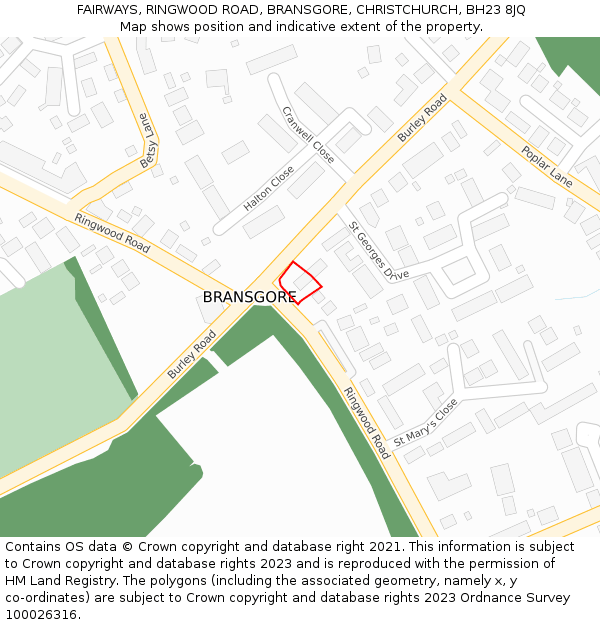 FAIRWAYS, RINGWOOD ROAD, BRANSGORE, CHRISTCHURCH, BH23 8JQ: Location map and indicative extent of plot