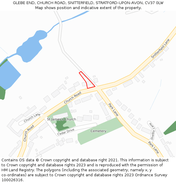 GLEBE END, CHURCH ROAD, SNITTERFIELD, STRATFORD-UPON-AVON, CV37 0LW: Location map and indicative extent of plot