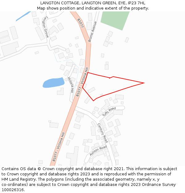 LANGTON COTTAGE, LANGTON GREEN, EYE, IP23 7HL: Location map and indicative extent of plot