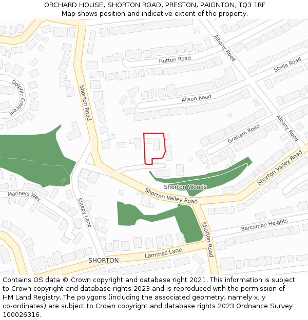 ORCHARD HOUSE, SHORTON ROAD, PRESTON, PAIGNTON, TQ3 1RF: Location map and indicative extent of plot