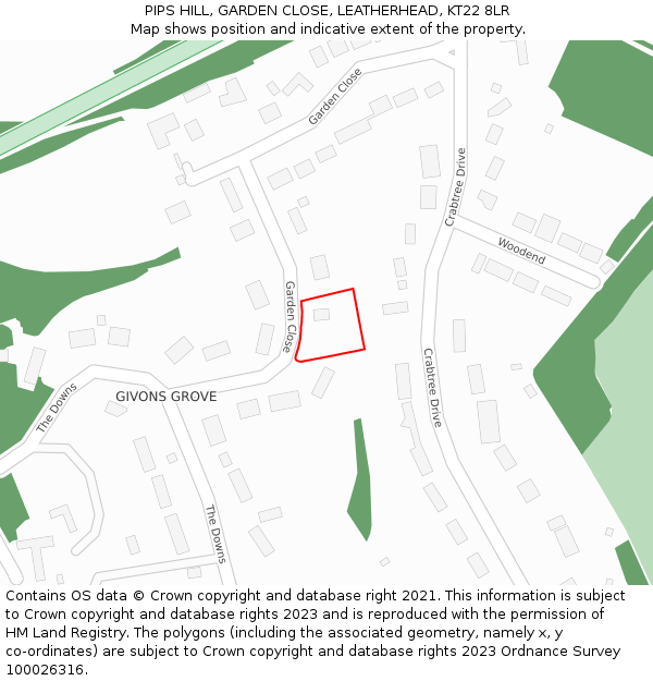 PIPS HILL, GARDEN CLOSE, LEATHERHEAD, KT22 8LR: Location map and indicative extent of plot