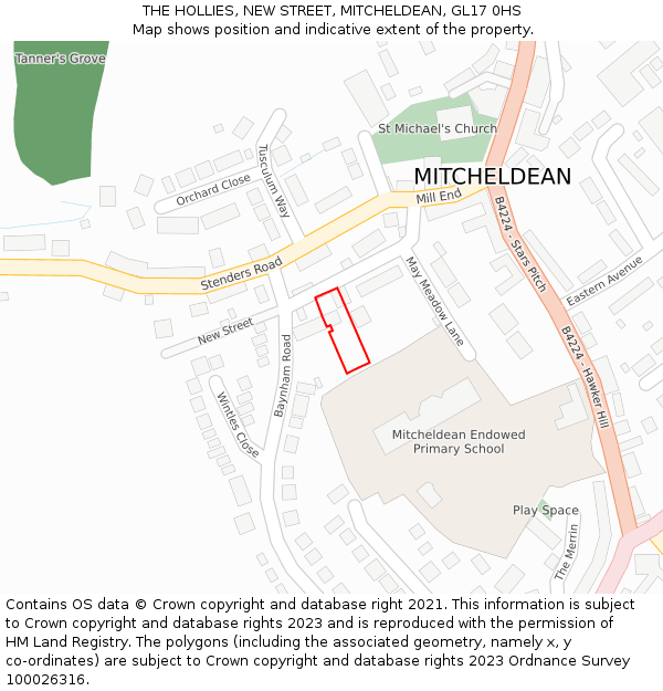 THE HOLLIES, NEW STREET, MITCHELDEAN, GL17 0HS: Location map and indicative extent of plot