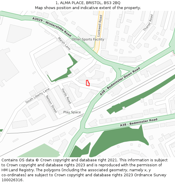 1, ALMA PLACE, BRISTOL, BS3 2BQ: Location map and indicative extent of plot