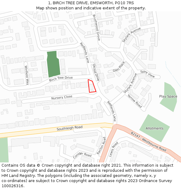1, BIRCH TREE DRIVE, EMSWORTH, PO10 7RS: Location map and indicative extent of plot