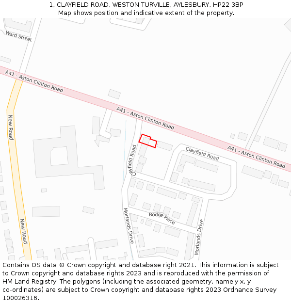 1, CLAYFIELD ROAD, WESTON TURVILLE, AYLESBURY, HP22 3BP: Location map and indicative extent of plot