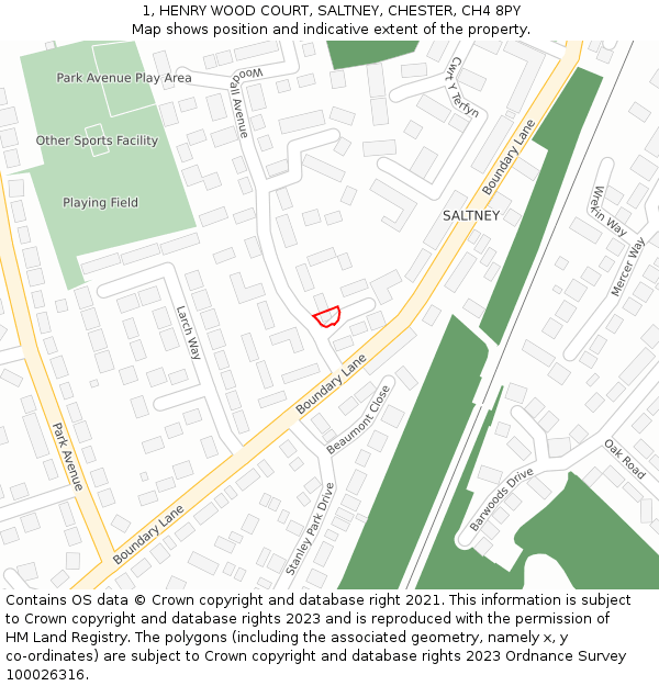 1, HENRY WOOD COURT, SALTNEY, CHESTER, CH4 8PY: Location map and indicative extent of plot