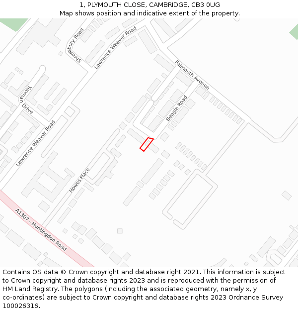 1, PLYMOUTH CLOSE, CAMBRIDGE, CB3 0UG: Location map and indicative extent of plot