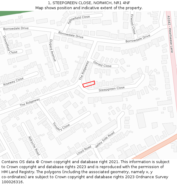 1, STEEPGREEN CLOSE, NORWICH, NR1 4NF: Location map and indicative extent of plot