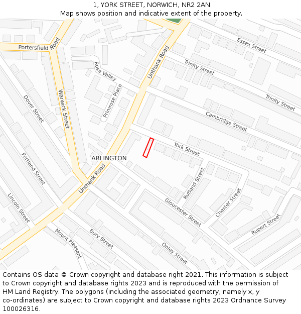 1, YORK STREET, NORWICH, NR2 2AN: Location map and indicative extent of plot