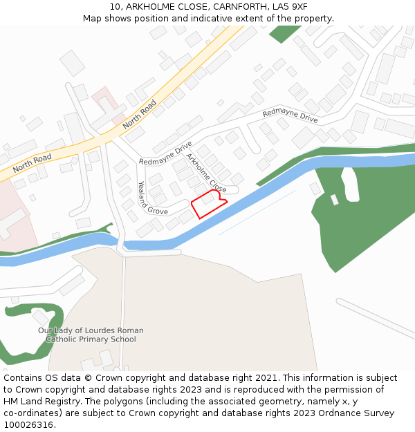 10, ARKHOLME CLOSE, CARNFORTH, LA5 9XF: Location map and indicative extent of plot