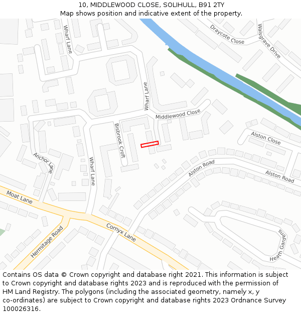 10, MIDDLEWOOD CLOSE, SOLIHULL, B91 2TY: Location map and indicative extent of plot
