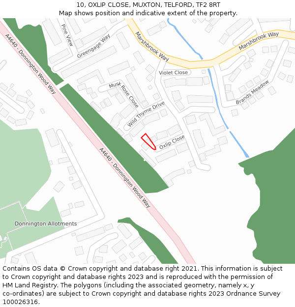 10, OXLIP CLOSE, MUXTON, TELFORD, TF2 8RT: Location map and indicative extent of plot