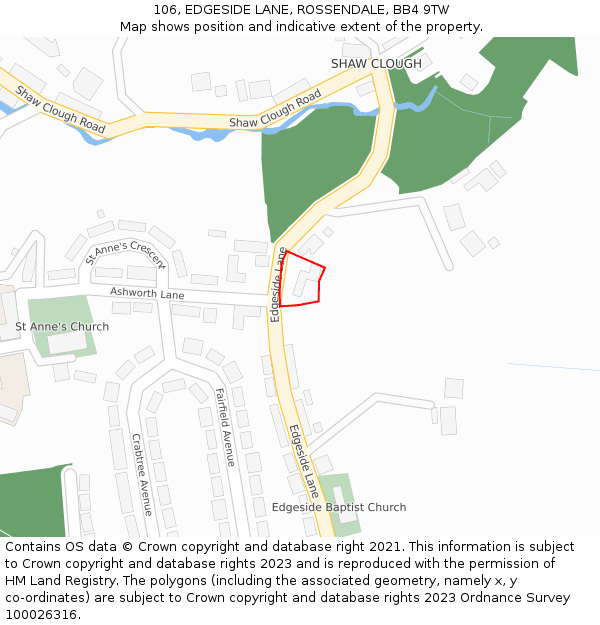106, EDGESIDE LANE, ROSSENDALE, BB4 9TW: Location map and indicative extent of plot