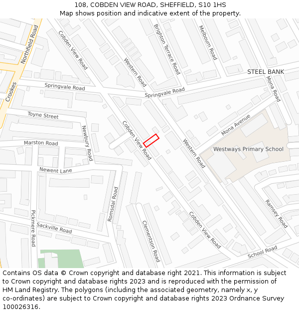 108, COBDEN VIEW ROAD, SHEFFIELD, S10 1HS: Location map and indicative extent of plot