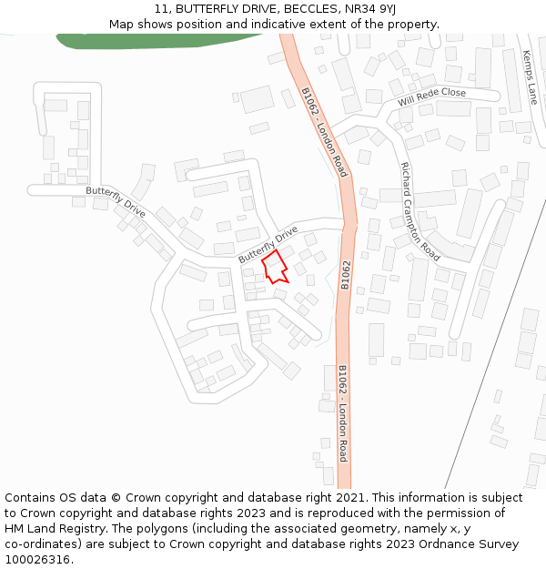 11, BUTTERFLY DRIVE, BECCLES, NR34 9YJ: Location map and indicative extent of plot