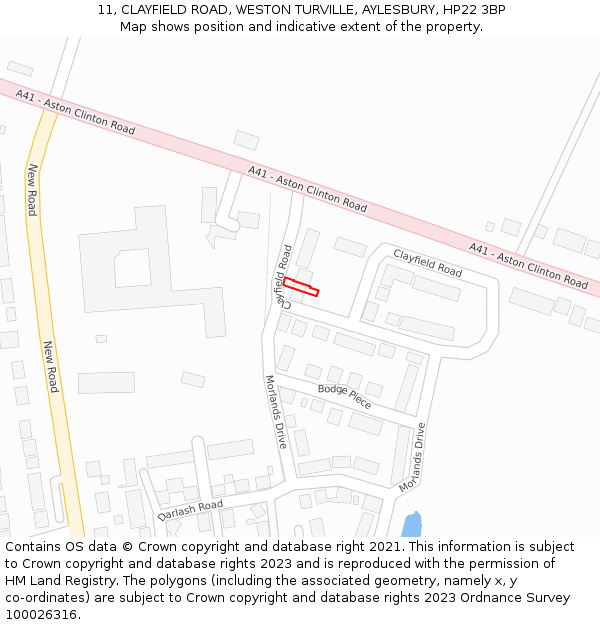 11, CLAYFIELD ROAD, WESTON TURVILLE, AYLESBURY, HP22 3BP: Location map and indicative extent of plot