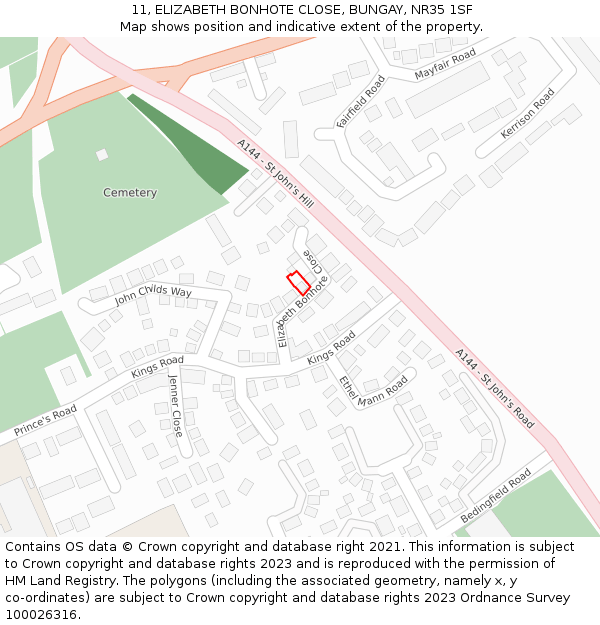 11, ELIZABETH BONHOTE CLOSE, BUNGAY, NR35 1SF: Location map and indicative extent of plot