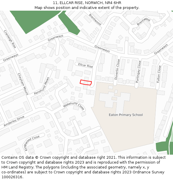11, ELLCAR RISE, NORWICH, NR4 6HR: Location map and indicative extent of plot