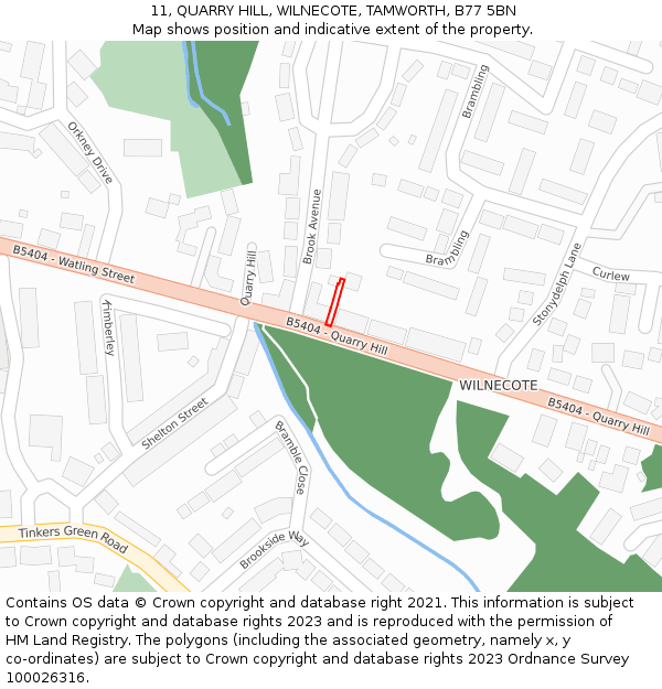 11, QUARRY HILL, WILNECOTE, TAMWORTH, B77 5BN: Location map and indicative extent of plot