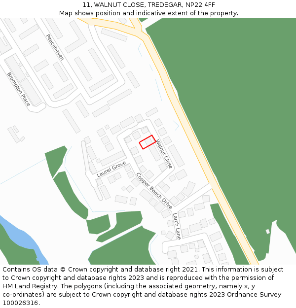 11, WALNUT CLOSE, TREDEGAR, NP22 4FF: Location map and indicative extent of plot
