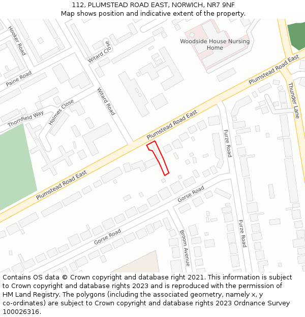 112, PLUMSTEAD ROAD EAST, NORWICH, NR7 9NF: Location map and indicative extent of plot