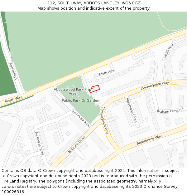 112, SOUTH WAY, ABBOTS LANGLEY, WD5 0GZ: Location map and indicative extent of plot