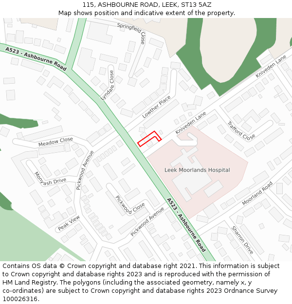 115, ASHBOURNE ROAD, LEEK, ST13 5AZ: Location map and indicative extent of plot