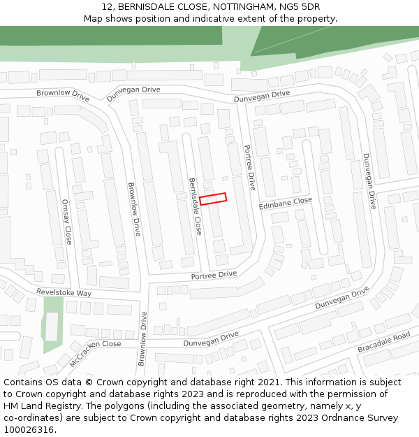 12, BERNISDALE CLOSE, NOTTINGHAM, NG5 5DR: Location map and indicative extent of plot